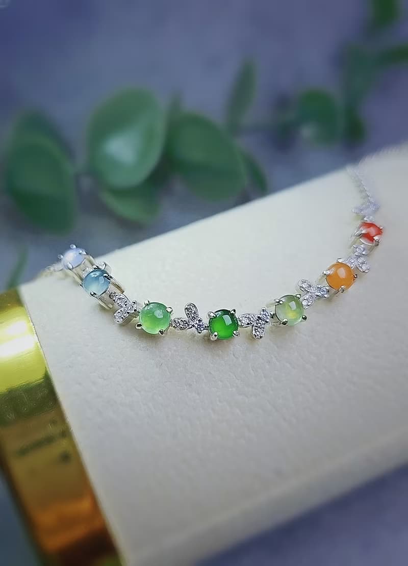 轉好運•補五行|馬卡龍彩虹多寶|A貨翡翠純銀日系藤蔓款手鏈
