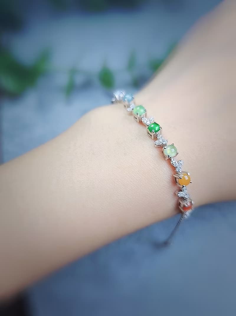 轉好運•補五行|馬卡龍彩虹多寶|A貨翡翠純銀日系藤蔓款手鏈