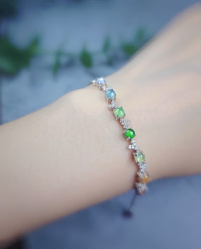 轉好運•補五行|馬卡龍彩虹多寶|A貨翡翠純銀日系藤蔓款手鏈