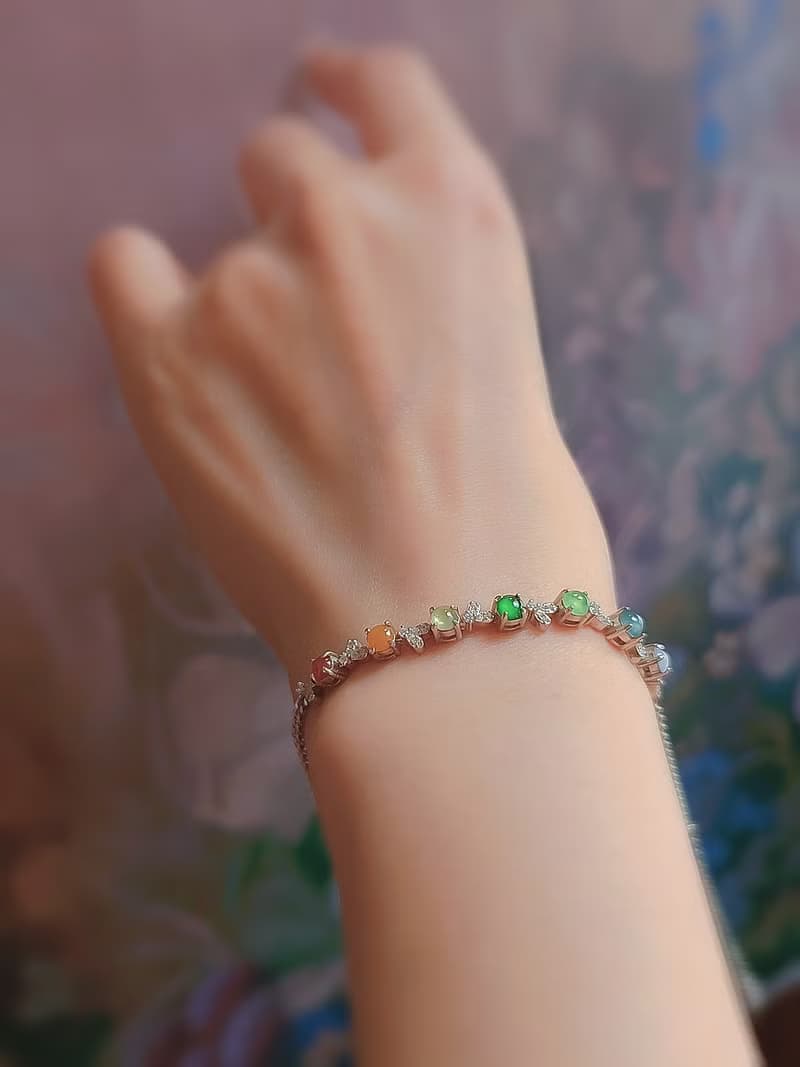 轉好運•補五行|馬卡龍彩虹多寶|A貨翡翠純銀日系藤蔓款手鏈