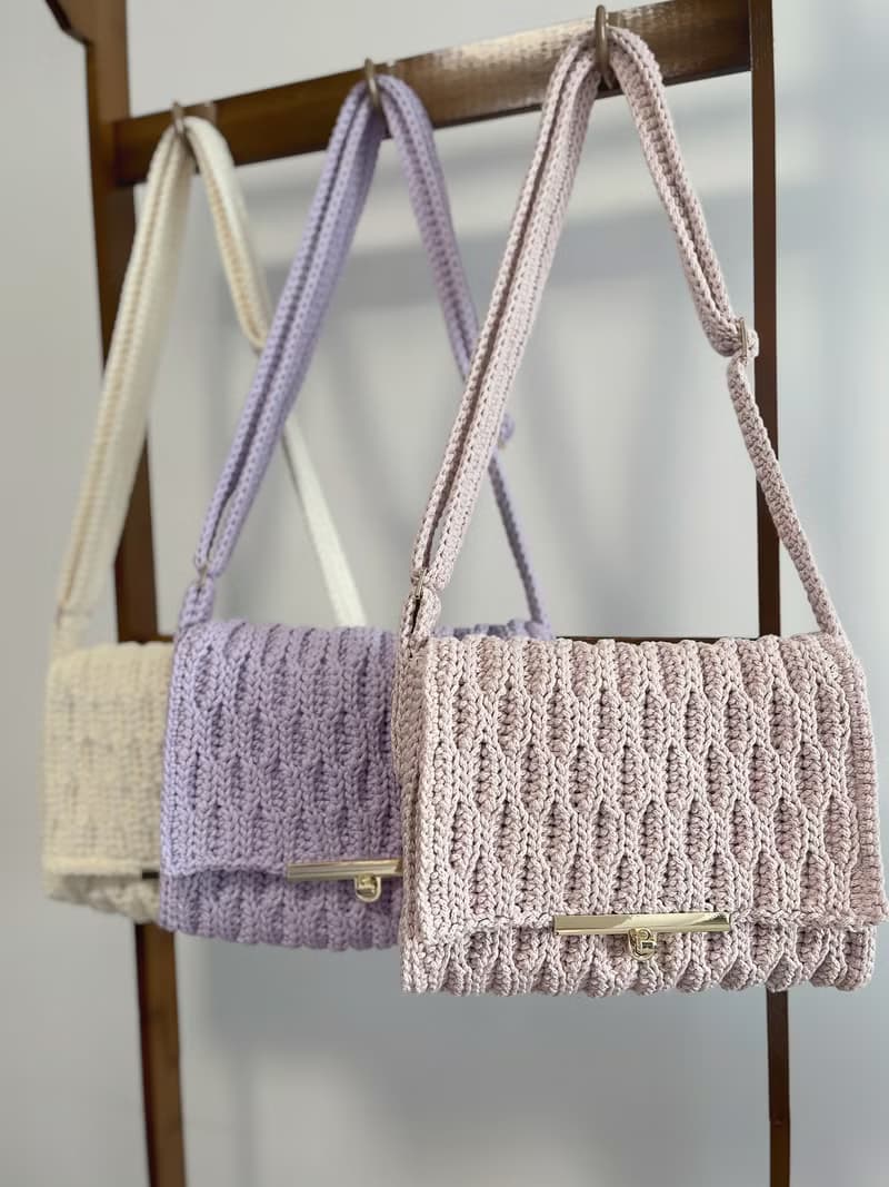 手工鉤織Waves斜挎包手袋單肩包純白色針織鈎織編織手作斜孭袋