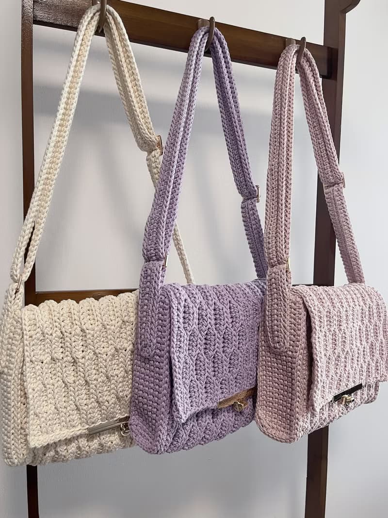 手工鉤織Waves斜挎包手袋單肩包純白色針織鈎織編織手作斜孭袋