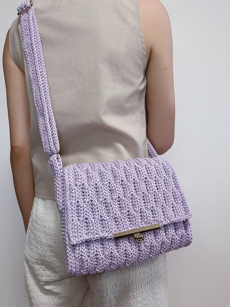 手工鉤織Waves斜挎包手袋單肩包純白色針織鈎織編織手作斜孭袋