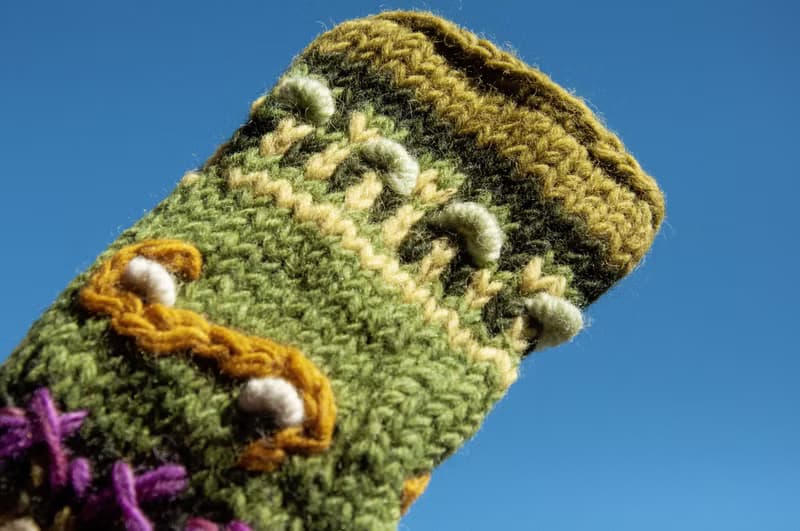 手織純羊毛針織手套/露趾手套/內刷毛手套/保暖手套-立體花朵刺繡