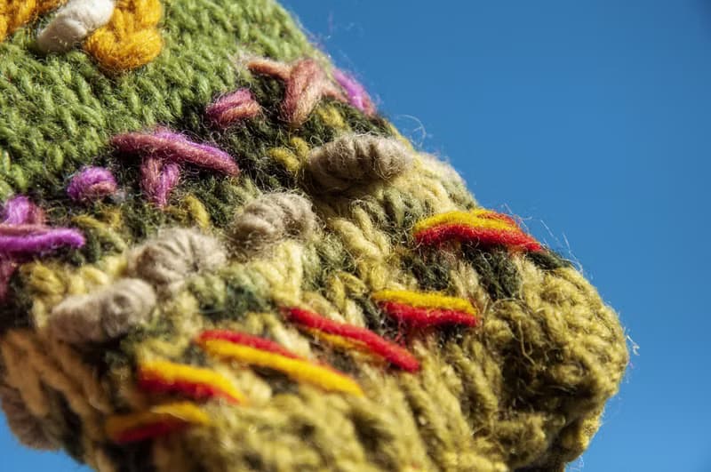 手織純羊毛針織手套/露趾手套/內刷毛手套/保暖手套-立體花朵刺繡