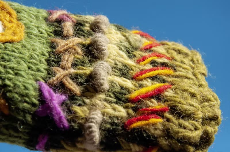 手織純羊毛針織手套/露趾手套/內刷毛手套/保暖手套-立體花朵刺繡