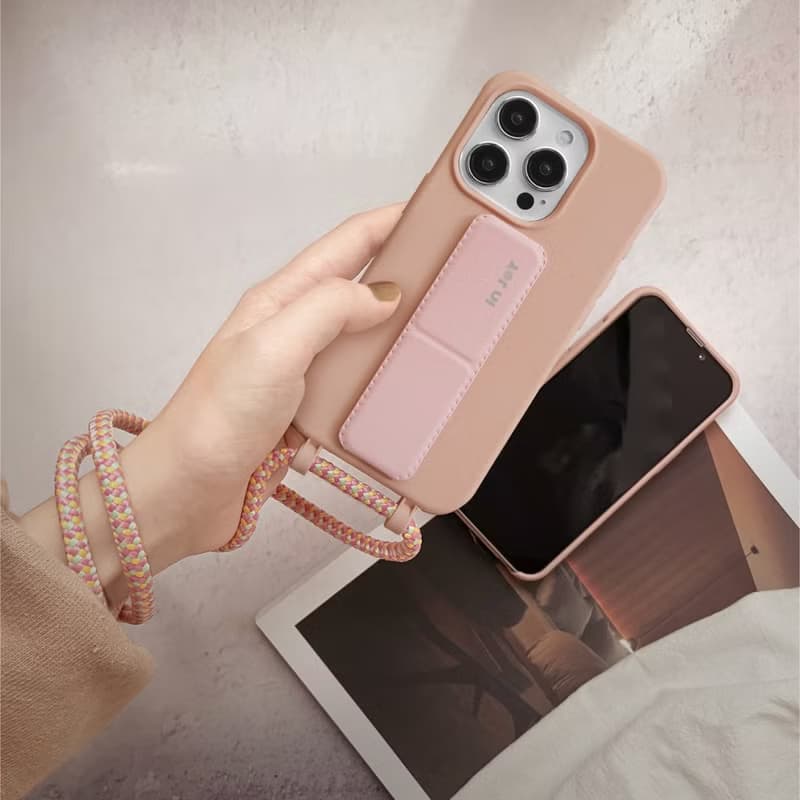 【手機掛繩】可拆式 Urban Colourful 復古粉 iPhone 支架 背繩殼