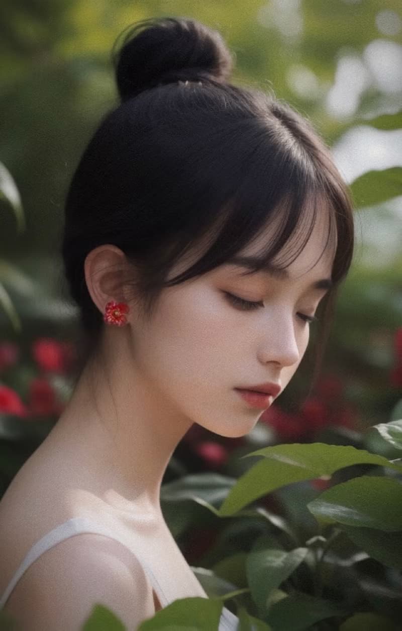 優雅氣質 | 紅色薔薇花花貼耳耳環 925銀針