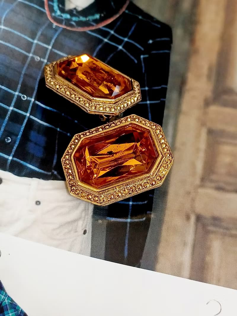 vintage jewelry  古董炫亮萊茵夾式耳環