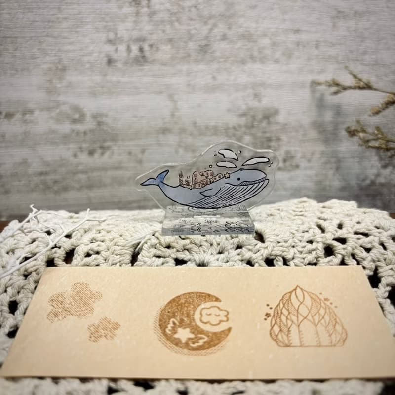 壓克力小立牌 +水晶印章組-藍鯨.雲朵