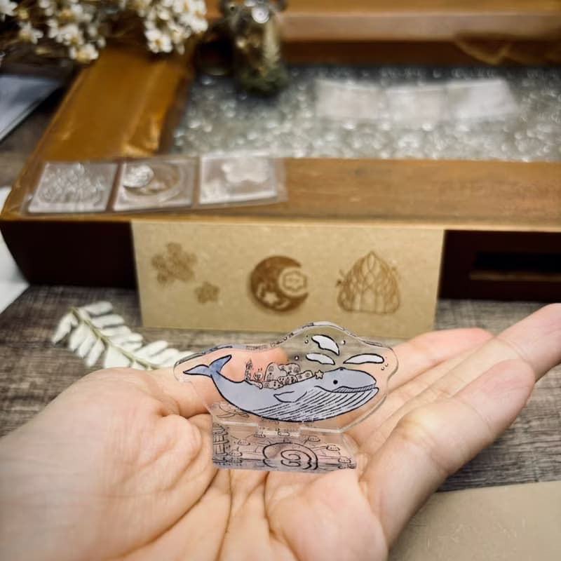 壓克力小立牌 +水晶印章組-藍鯨.雲朵