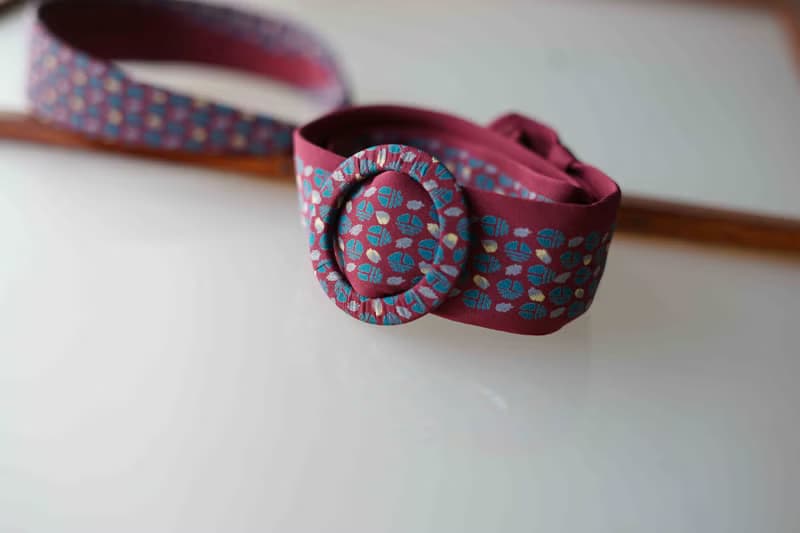 古董領帶改製腰帶-mila schon100%silk-桃花嫣紅-腰帶髮箍組