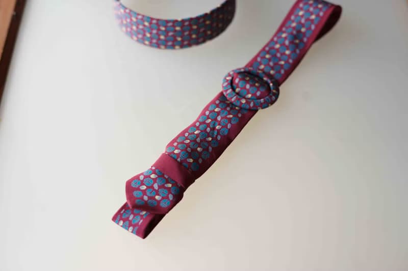 古董領帶改製腰帶-mila schon100%silk-桃花嫣紅-腰帶髮箍組