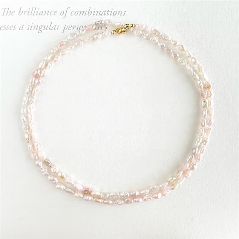 桜ピンク シュリンクなシワシワが可愛い 淡水ケシパールのロングネックレス 14KGF