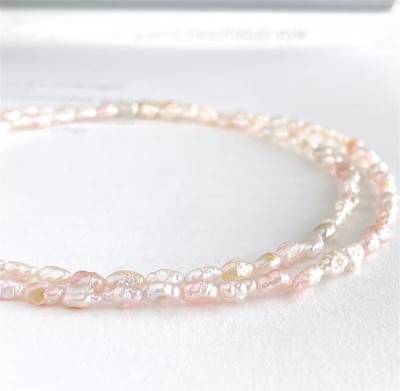 桜ピンク シュリンクなシワシワが可愛い 淡水ケシパールのロングネックレス 14KGF