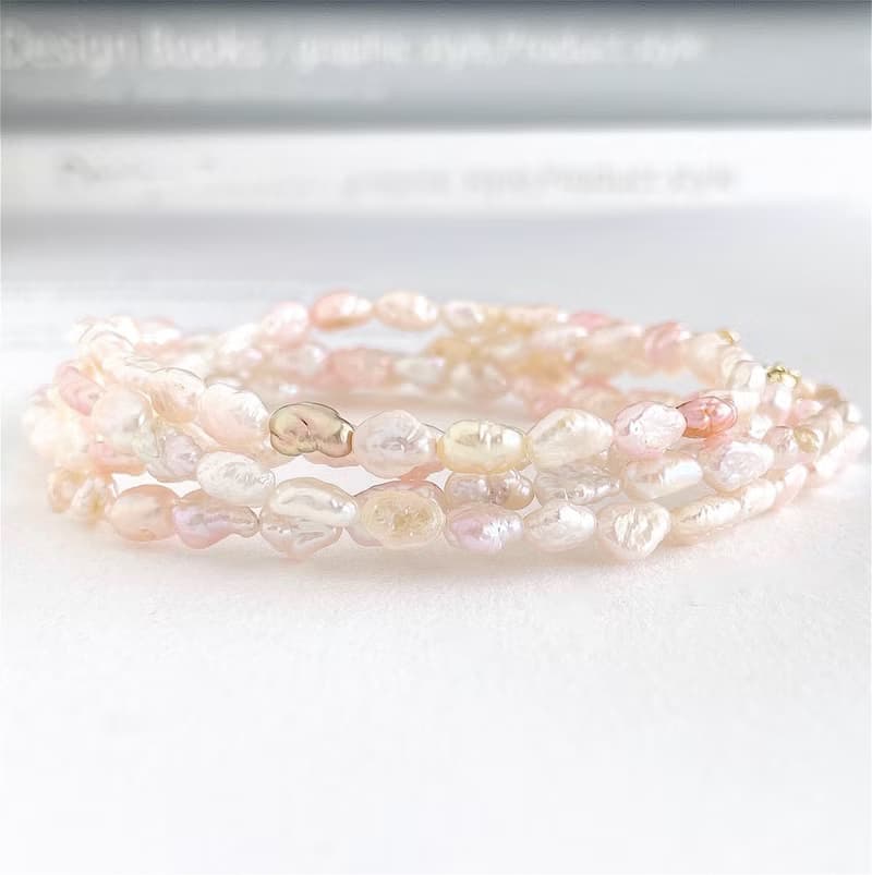 桜ピンク シュリンクなシワシワが可愛い 淡水ケシパールのロングネックレス 14KGF
