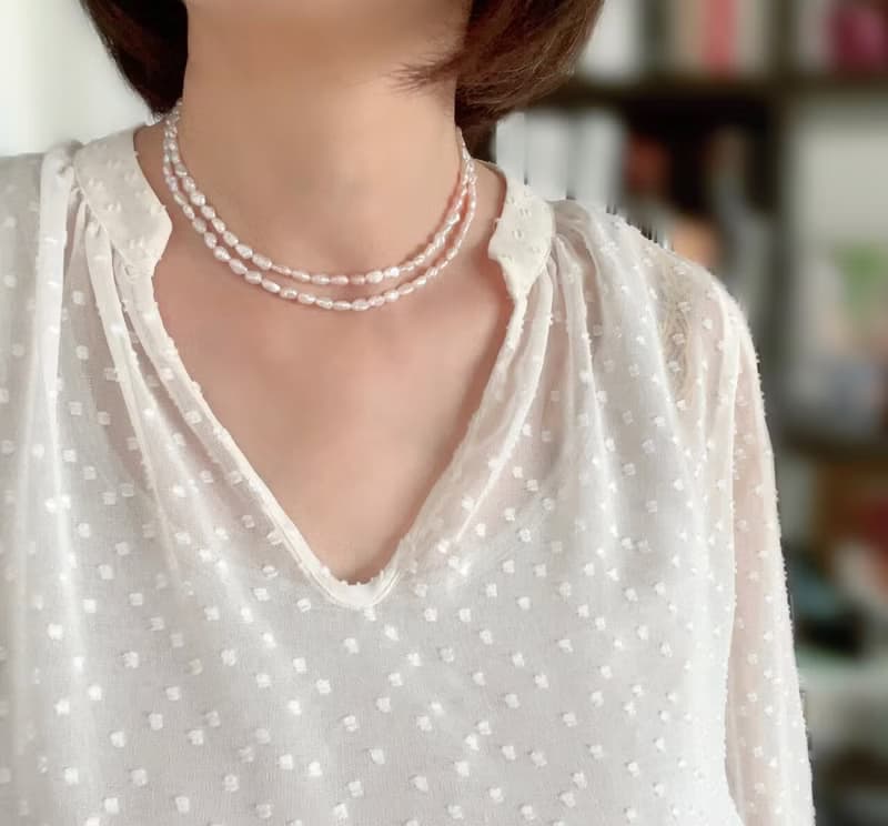 桜ピンク シュリンクなシワシワが可愛い 淡水ケシパールのロングネックレス 14KGF