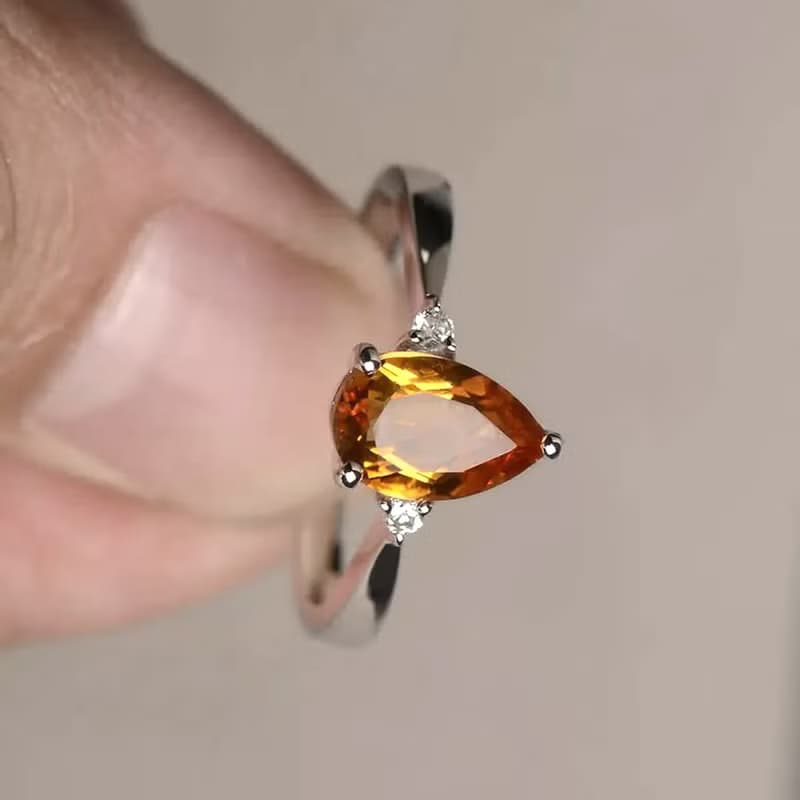 8.5 x 6 Natural yellow golden sapphier ring silver sterling size 7.0 free resize