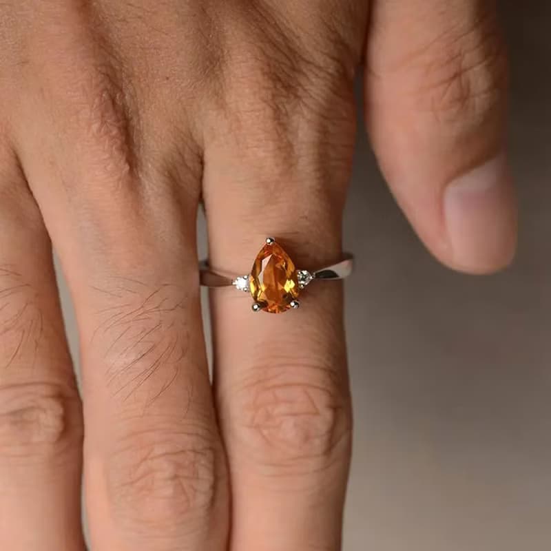 8.5 x 6 Natural yellow golden sapphier ring silver sterling size 7.0 free resize