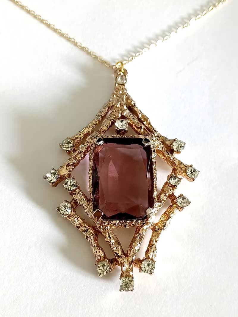 vintage jewelry  Sarah cov 暮光紫色水晶玻璃 項鍊