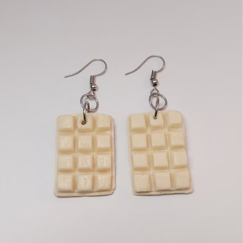 Chocolate Bar Color Earring Handmade Air Dry Clay Eco Friendly Stainless Hook