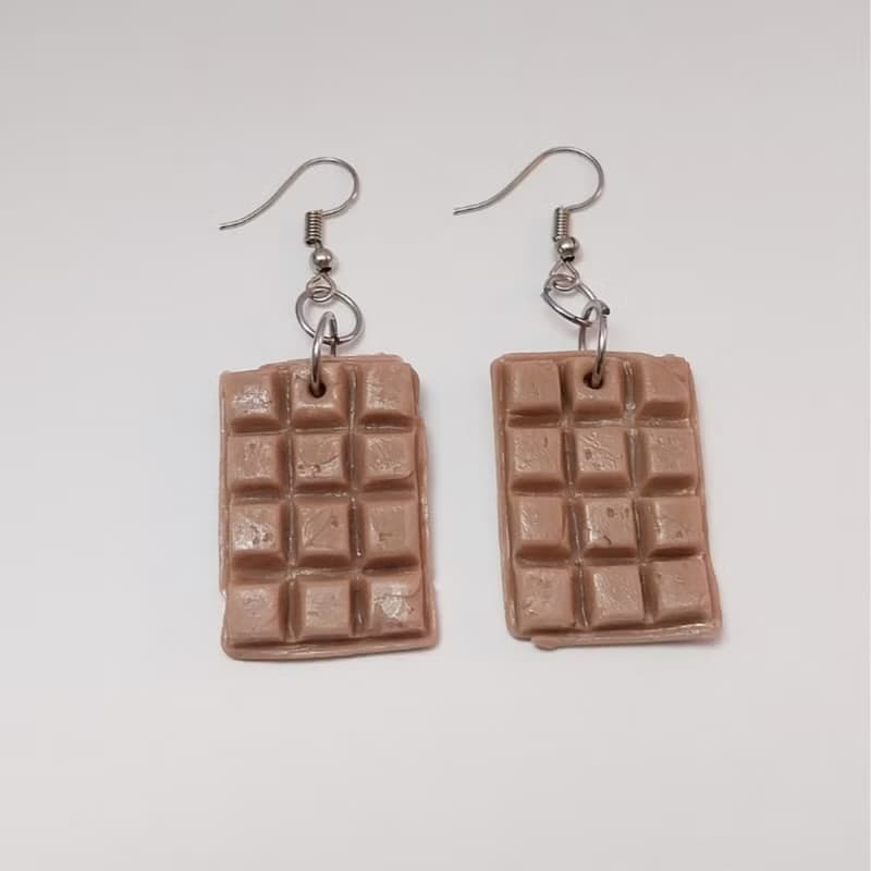 Chocolate Bar Color Earring Handmade Air Dry Clay Eco Friendly Stainless Hook