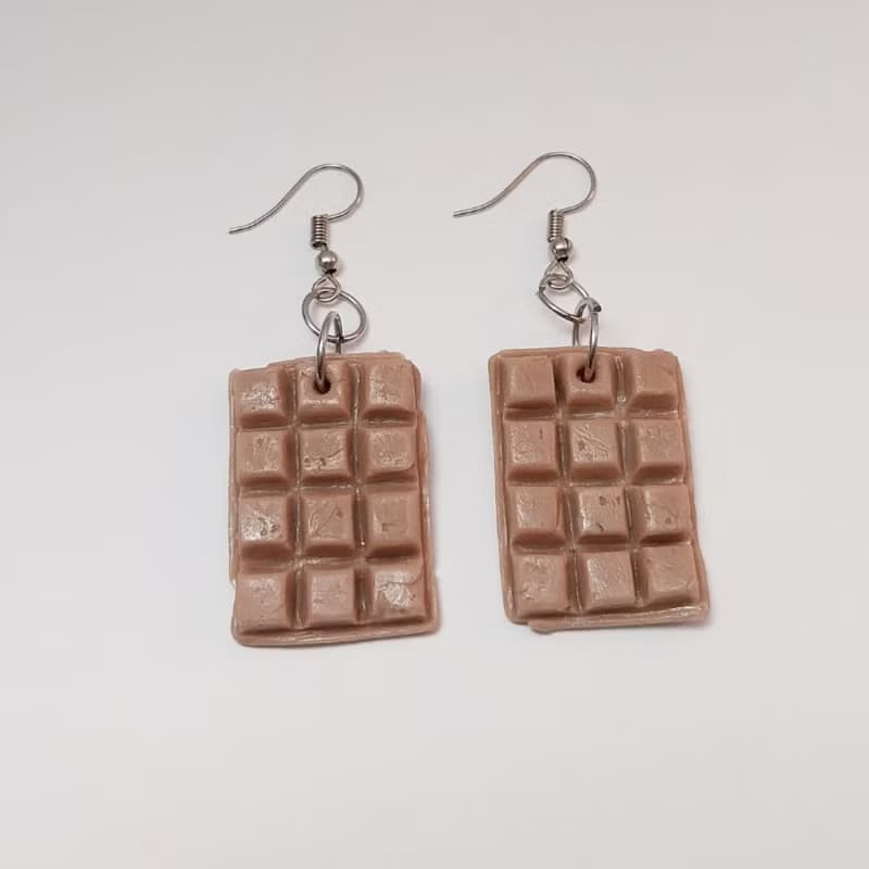 Chocolate Bar Color Earring Handmade Air Dry Clay Eco Friendly Stainless Hook