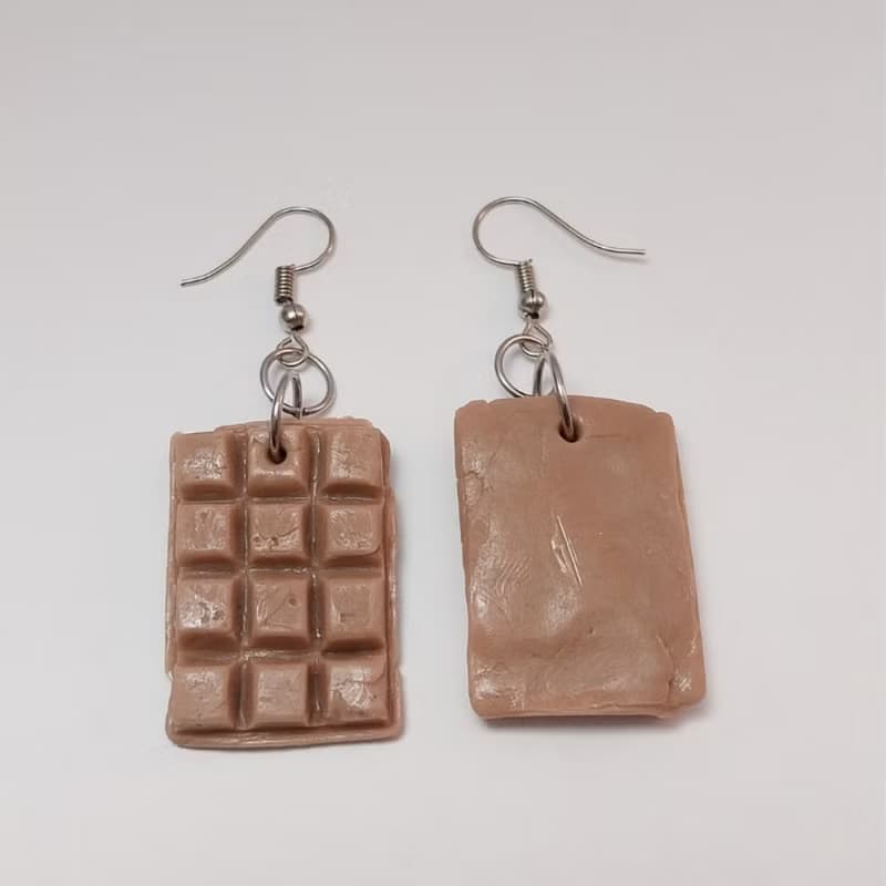 Chocolate Bar Color Earring Handmade Air Dry Clay Eco Friendly Stainless Hook