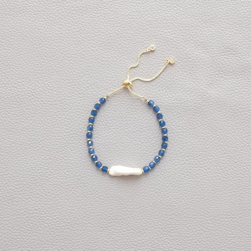 PANNE Biwa Freshwater Pearl with Navy Blue Glass Necklace and Bracelet