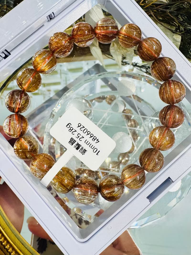 天然玻璃透體閃亮銅鈦水晶10mm25.28g正財事業正能量避邪