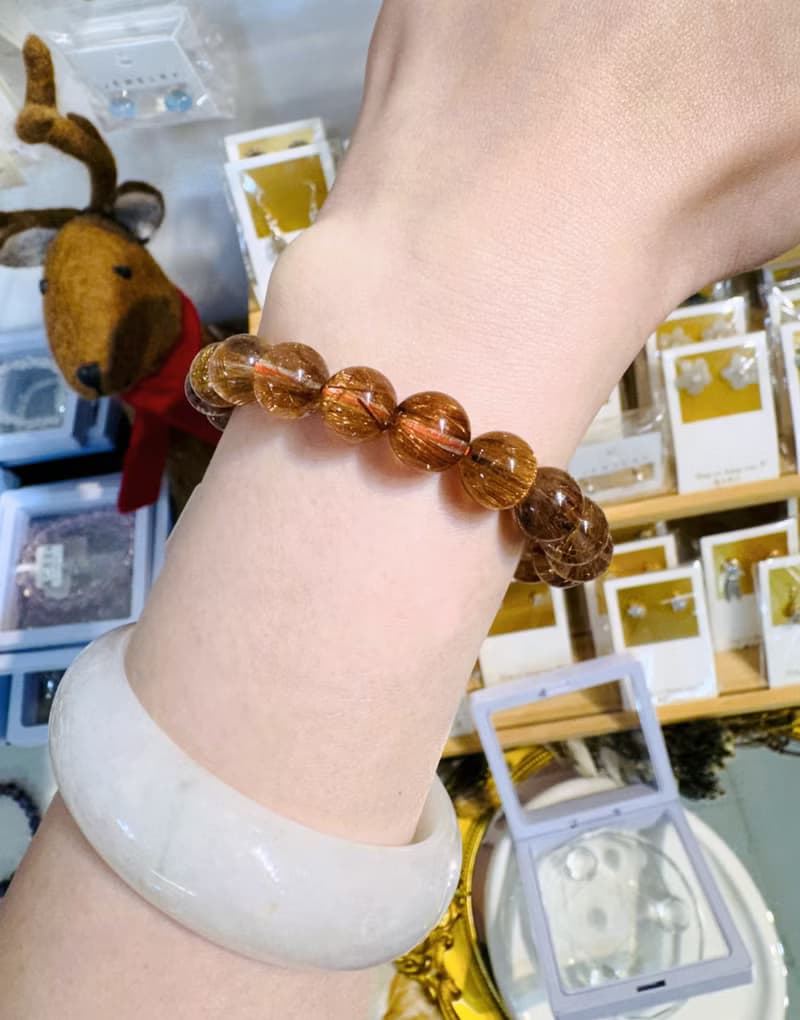 天然玻璃透體閃亮銅鈦水晶10mm25.28g正財事業正能量避邪