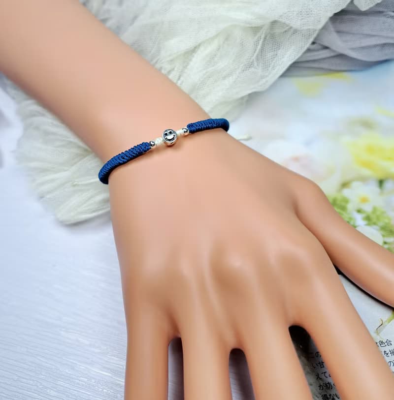 S925純銀笑臉手繩 手帶 男女手繩 情侶手繩 (套裝) TBC003(L)