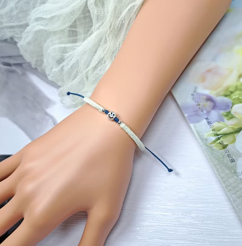 S925純銀笑臉手繩 手帶 男女手繩 情侶手繩 (套裝) TBC003(L)