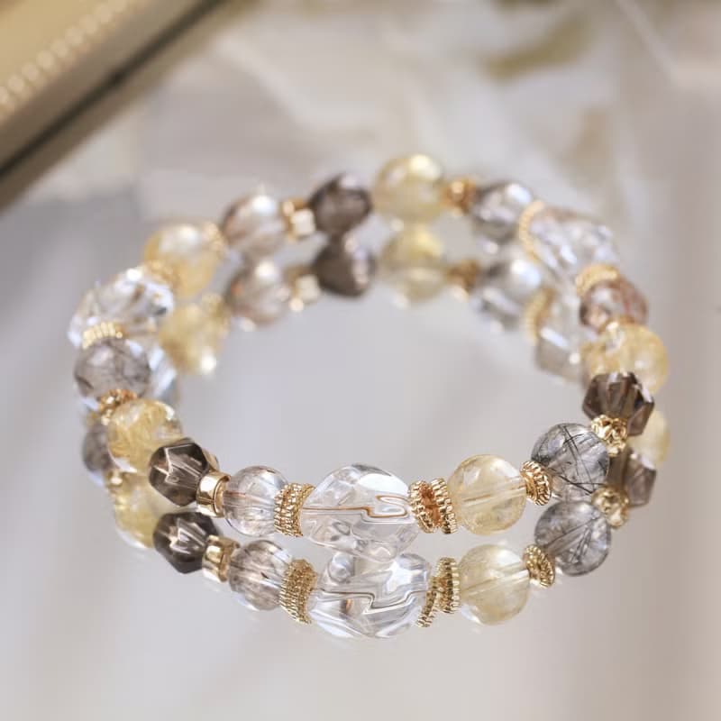 黑金超七 白水晶 黑髮晶 黃水晶 茶晶 招財 避邪 健康水晶手鍊