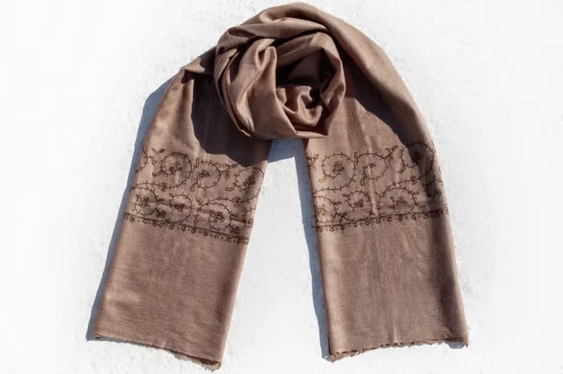 喀什米爾Cashmere/羊絨圍巾/純羊毛圍巾披巾/戒指絨披肩-刺繡花朵