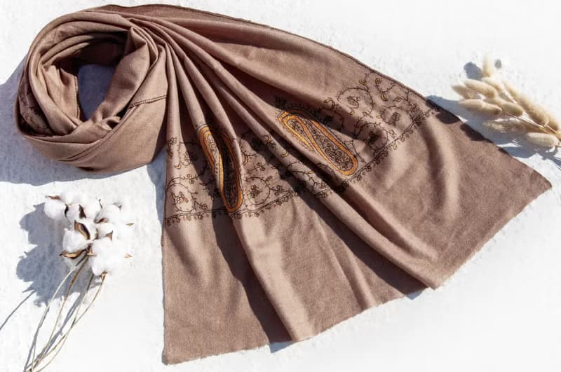 喀什米爾Cashmere/羊絨圍巾/純羊毛圍巾披巾/戒指絨披肩-刺繡花朵
