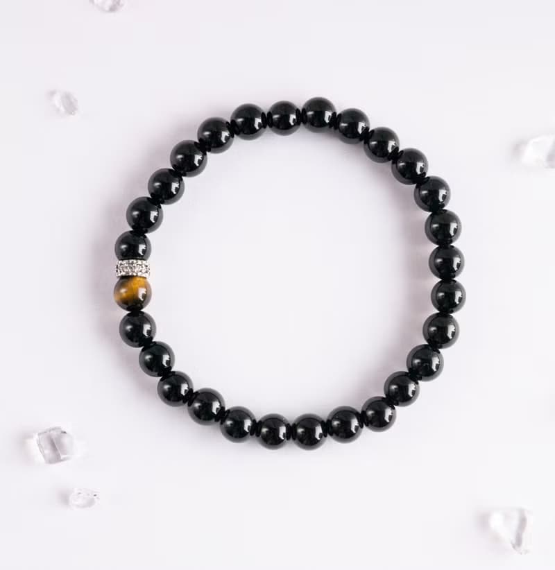 黑瑪瑙 x 黃虎眼石  - 守護 x 勇氣 x 行動力 - 925純銀水晶手環