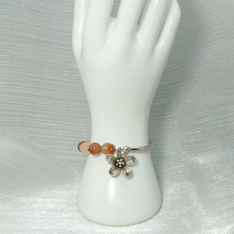 手鍊 摩根石 櫻花瑪瑙 紅兔毛水晶 925銀飾 手環 鍛敲 立體銀花