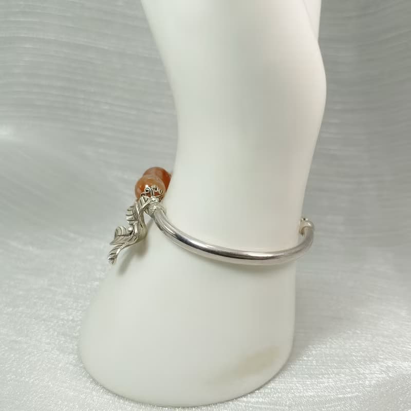 手鍊 摩根石 櫻花瑪瑙 紅兔毛水晶 925銀飾 手環 鍛敲 立體銀花