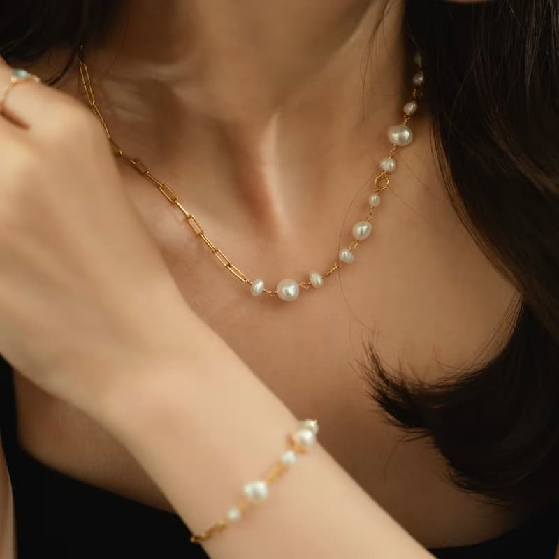 Auréole光環 天然淡水珍珠長項鍊 316L醫療鋼鍍18k金