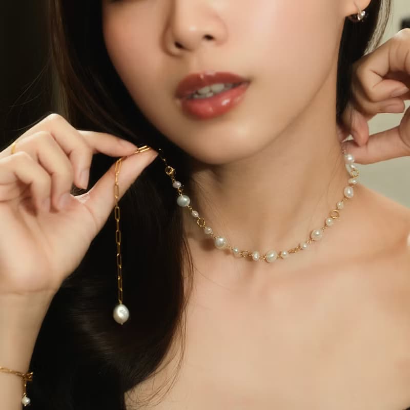 Auréole光環 天然淡水珍珠長項鍊 316L醫療鋼鍍18k金