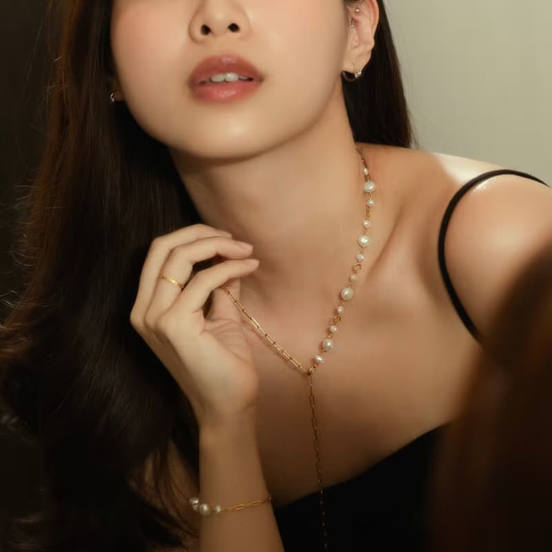 Auréole光環 天然淡水珍珠長項鍊 316L醫療鋼鍍18k金