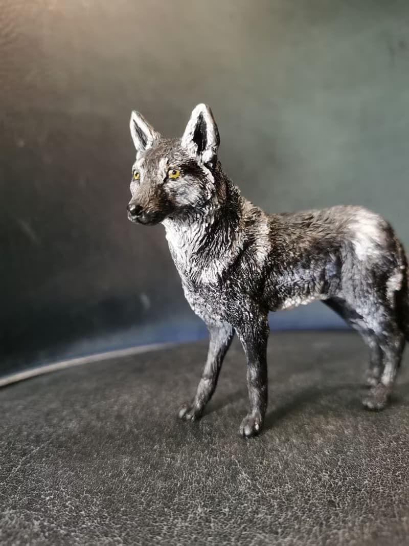 black wolf realistic animal unique figurine sculpture