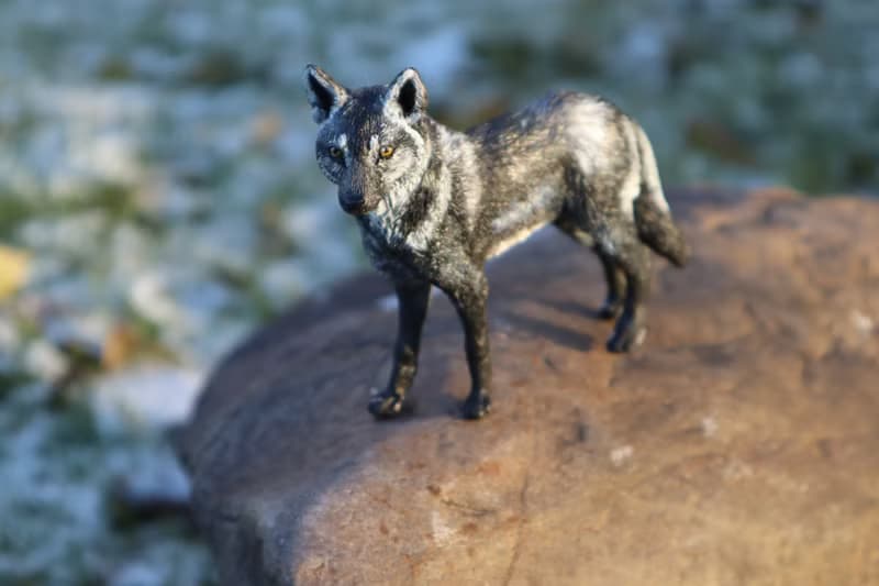black wolf realistic animal unique figurine sculpture