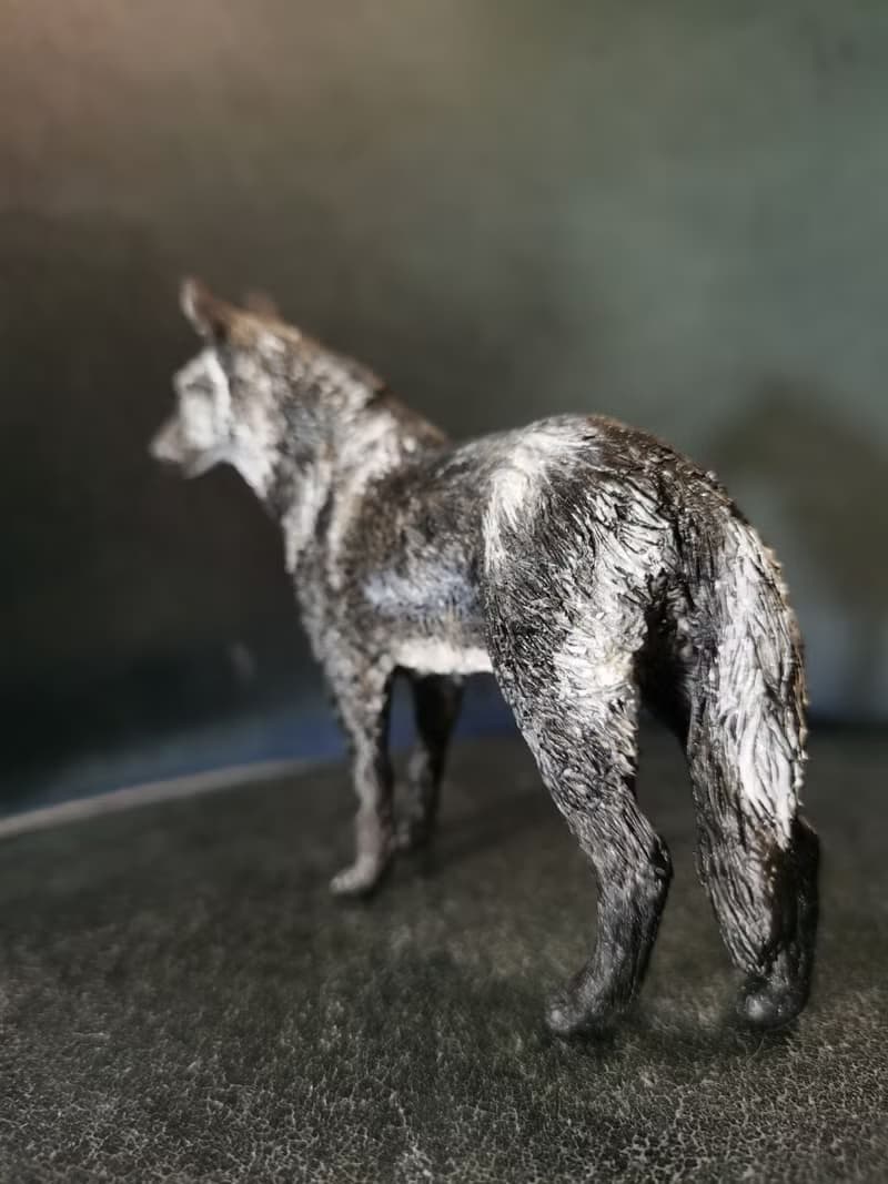 black wolf realistic animal unique figurine sculpture