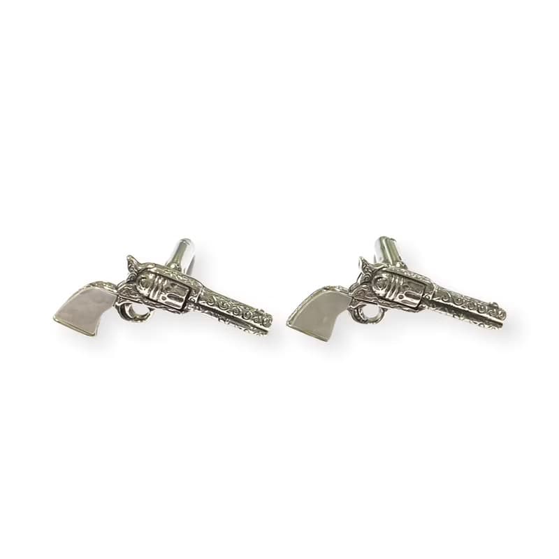 Victorian Style Revolver Mother of Pearl Cufflinks 925 Sterling Silver Mens Gift