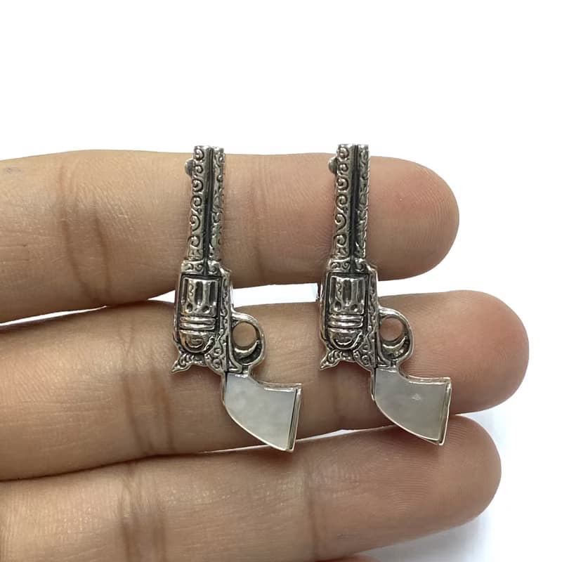 Victorian Style Revolver Mother of Pearl Cufflinks 925 Sterling Silver Mens Gift