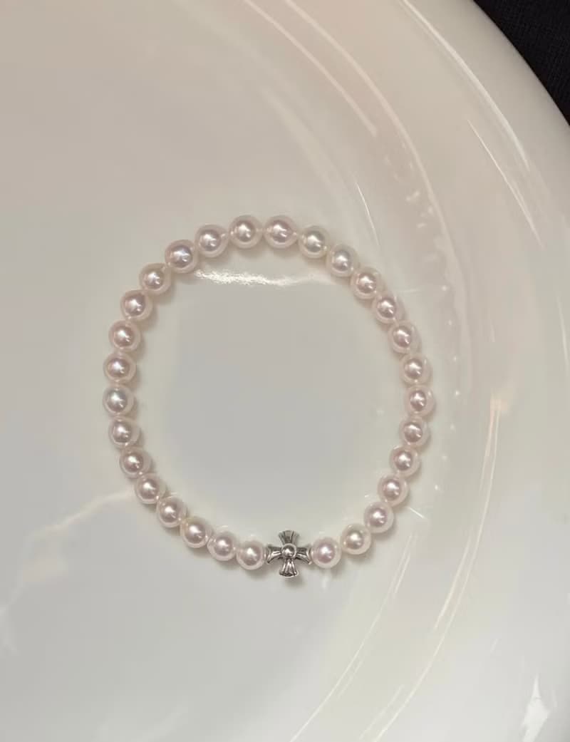 YuanPearl天然高級極光近正圓彈力款珍珠手鍊純銀手鍊