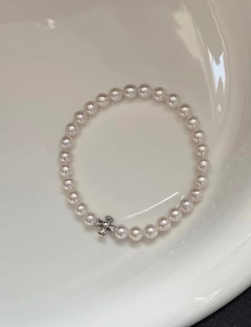 YuanPearl天然高級極光近正圓彈力款珍珠手鍊純銀手鍊