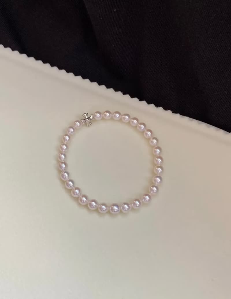 YuanPearl天然高級極光近正圓彈力款珍珠手鍊純銀手鍊